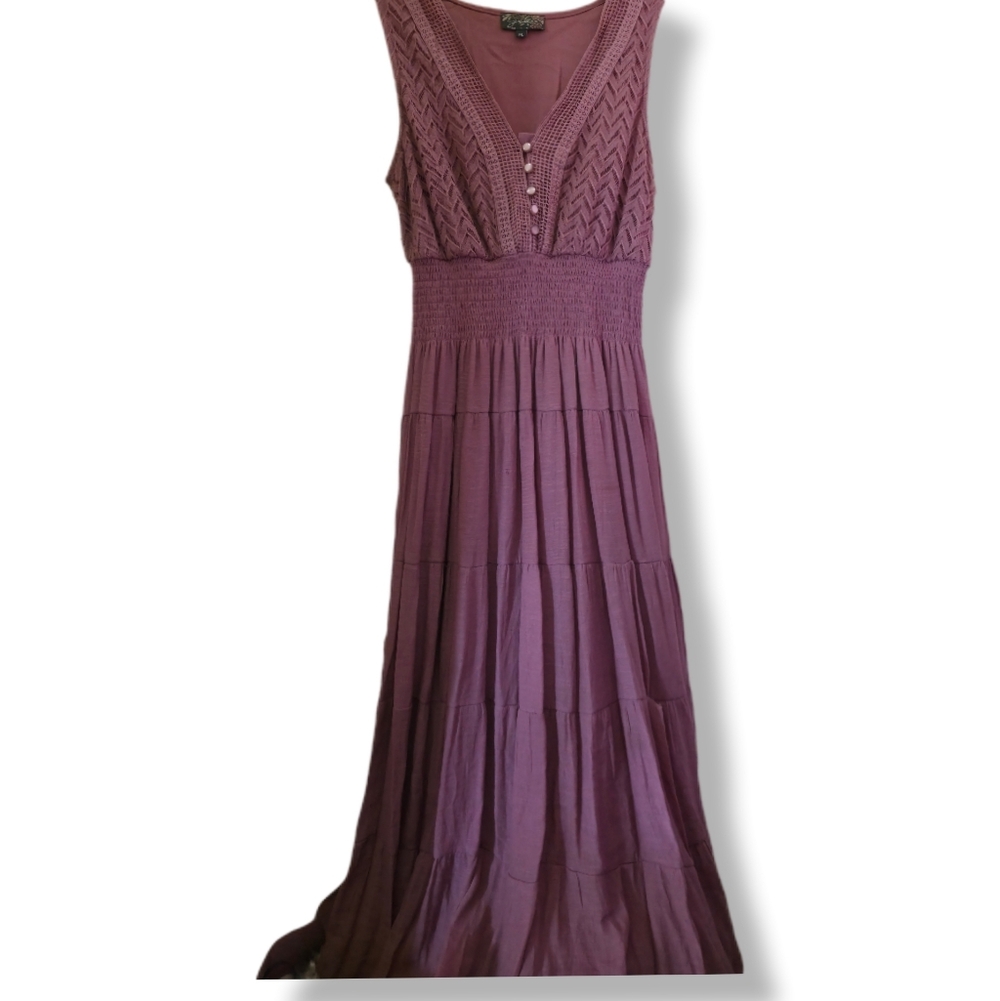 Sleeveless Plum Maxi Dress with Crochet Bodice
